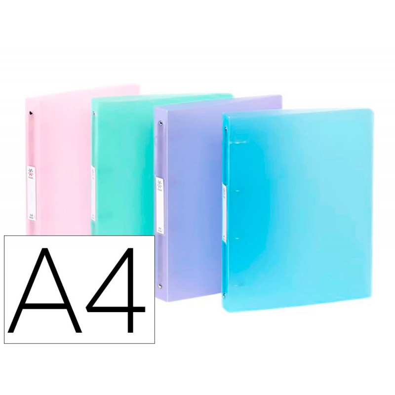 Classeur a4 viquel couverture souple dos 4cm 4 anneaux polypropylene propysoft coloris assortis