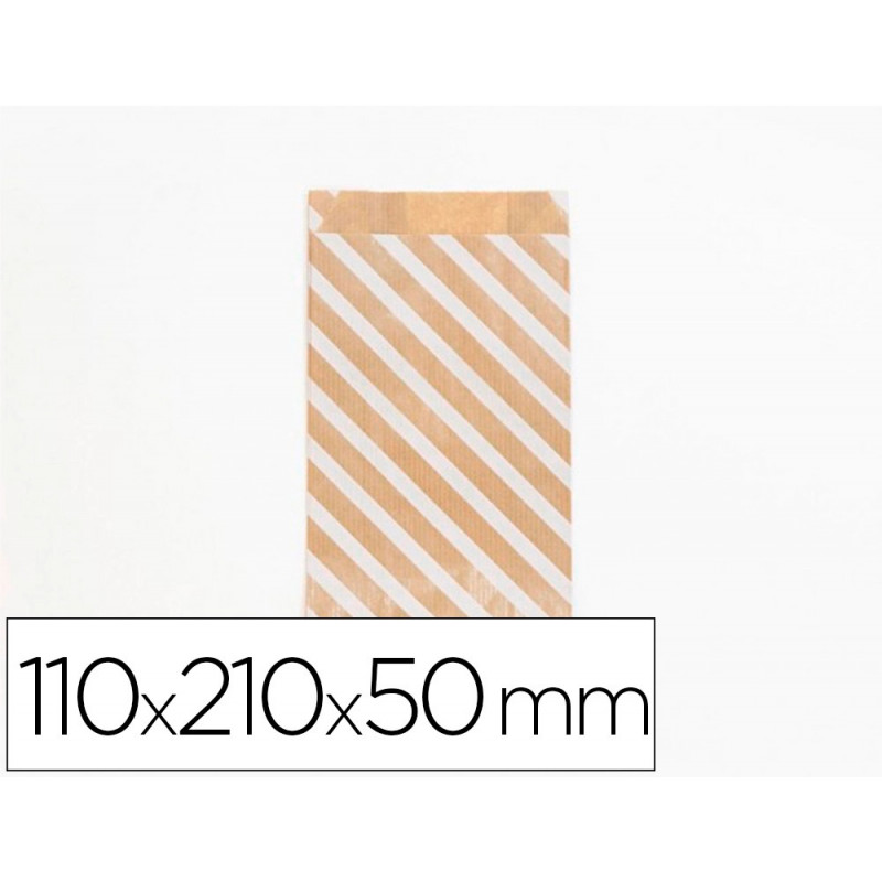 Pochettes kraft rayures blanches 50g/m 11x21+5 cm sachet de 50 un
