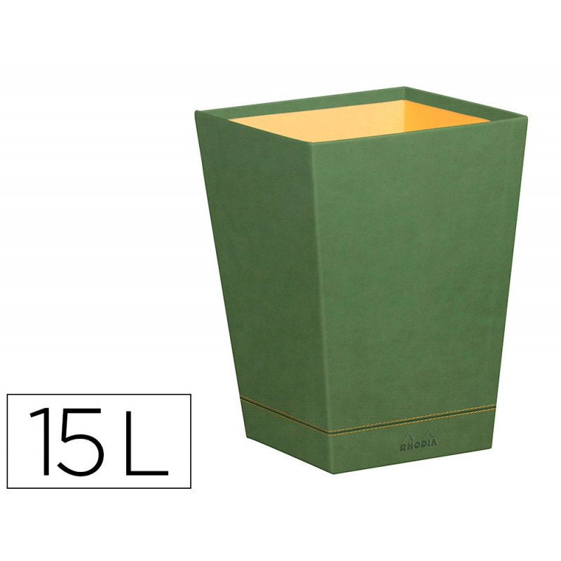 Corbeille papiers rhodiarama simil cuir sauge velout 15l 27x27x32 cm