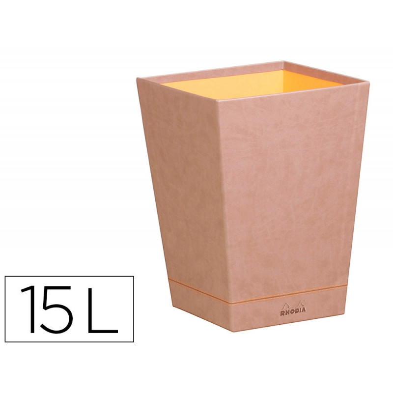 Corbeille papiers rhodiarama simil cuir taupe velout 15l 27x27x32 cm