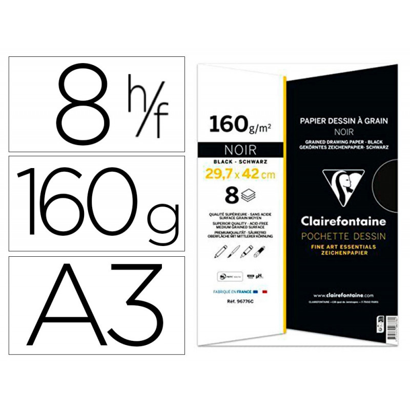 Papier dessin grain clairefontaine a3 noir 160gr 8f