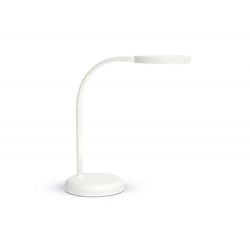 Luminaire bureau led mauljoy hauteur 33,5cm bras 35,8cm tete diametre 11,8cm coloris blanc