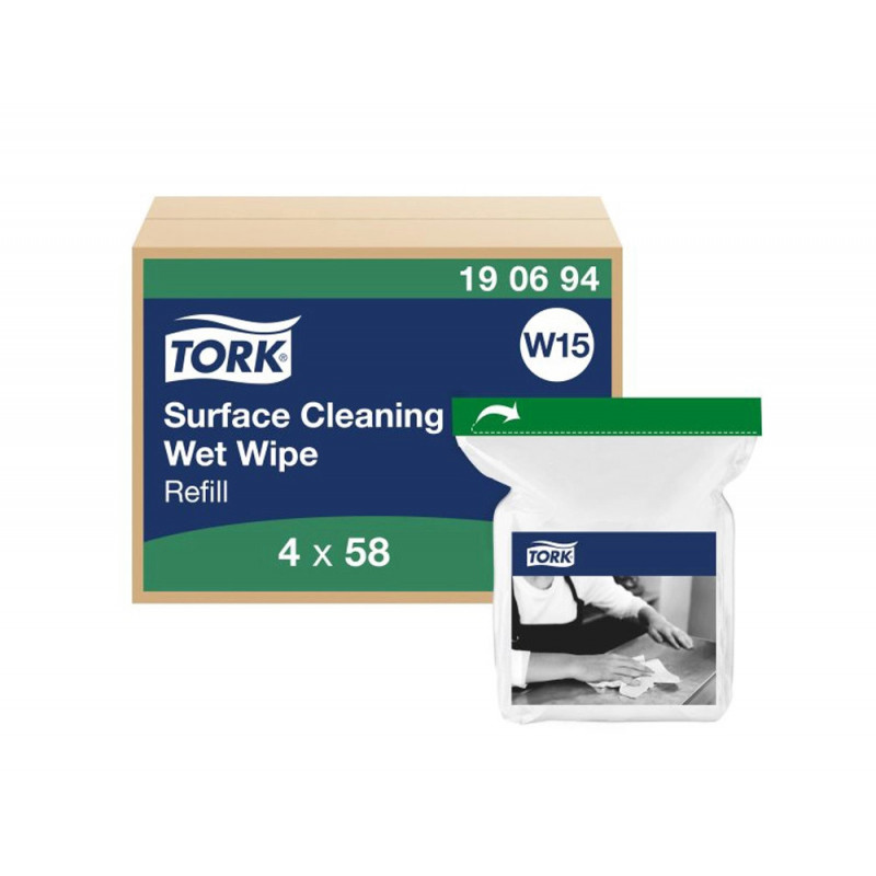 Recharge tork lingette humide w15 surface texture resistante blanc paquet 58 lingettes