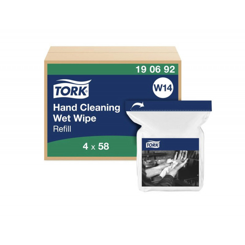 Recharge tork lingette humide w14 nettoyage mains sans parfum blanc paquet 58 lingettes