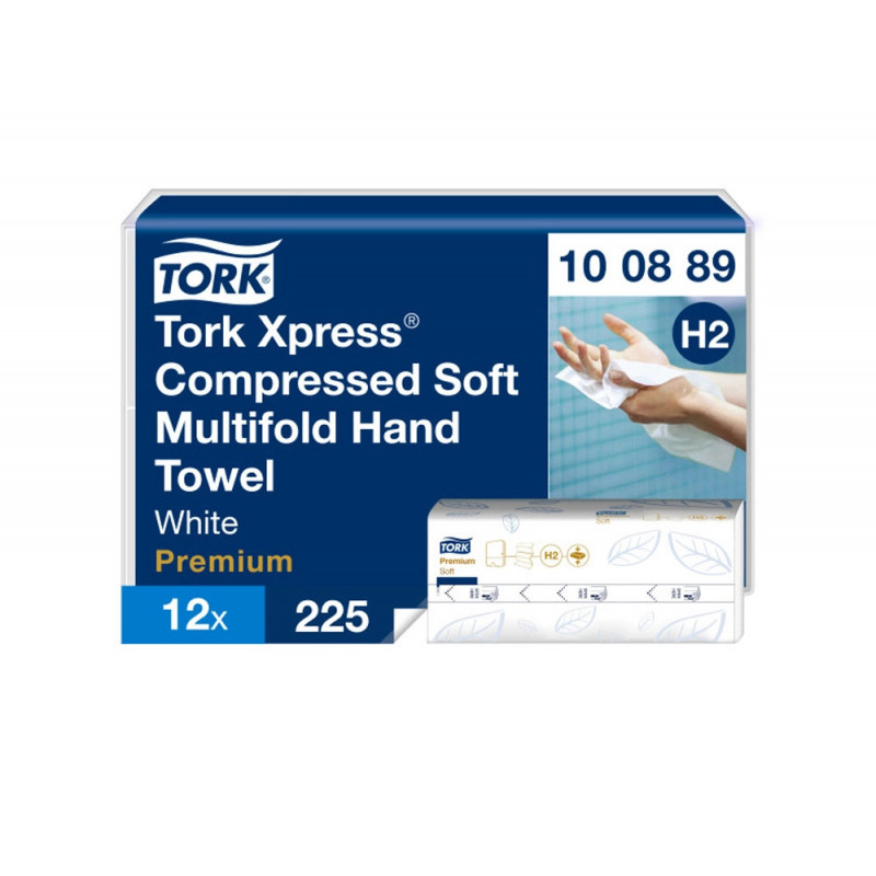Essuie-mains tork xpress h2 premium interfolies doux compresses 2 plis z absorbants blanc paquet 225