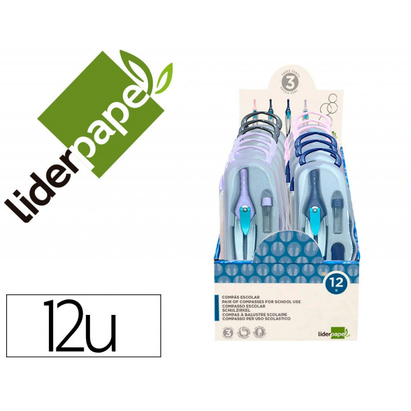 Presentoir liderpapel compas lock device adaptateur universel et mines coloris assortis 12 unites
