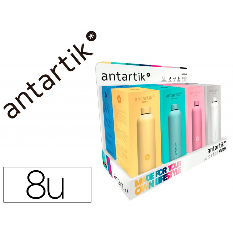 Presentoir antartik bouteille isotherme acier inoxydable sans bpa 750ml coloris assortis 8 unites