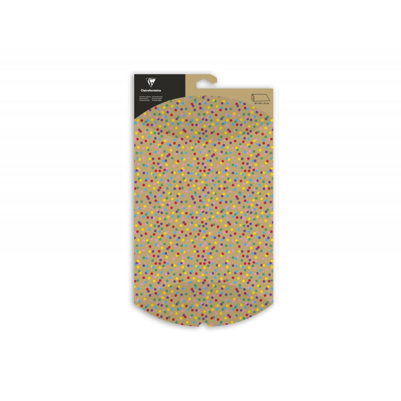 Pochette cadeau clairefontaine pliable 30x40cm kraft motif pois multicolores