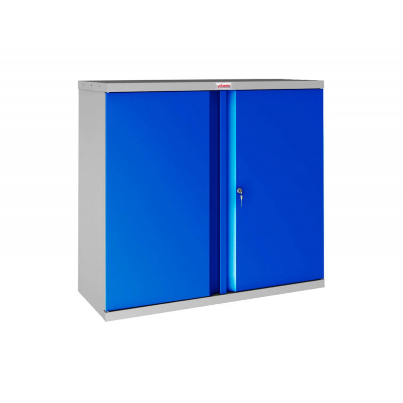 Armoire basse phoenix acier 100cm 2 portes et 1 etagere serrure a cle coloris bleu