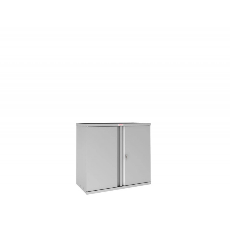 Armoire basse phoenix acier 100cm 2 portes et 1 etagere serrure a cle coloris gris