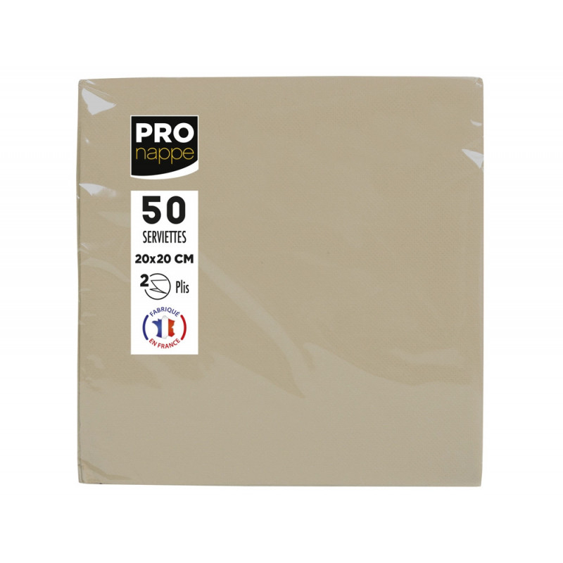 Serviette exacompta cocktail micro-gauffre ouate 2 plis 20x20cm coloris ficelle paquet 50 unites