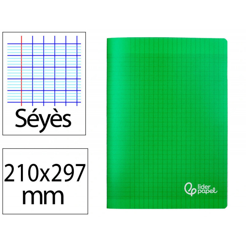 Cahier piqure liderpapel couverture pp 210x297mm 96p seyes coloris vert
