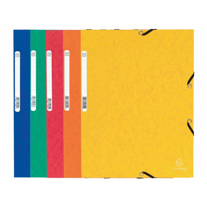 Chemise exacompta 3 rabats carte lustree 355gr a4 fermeture elastique etiquette coloris assortis lot 10