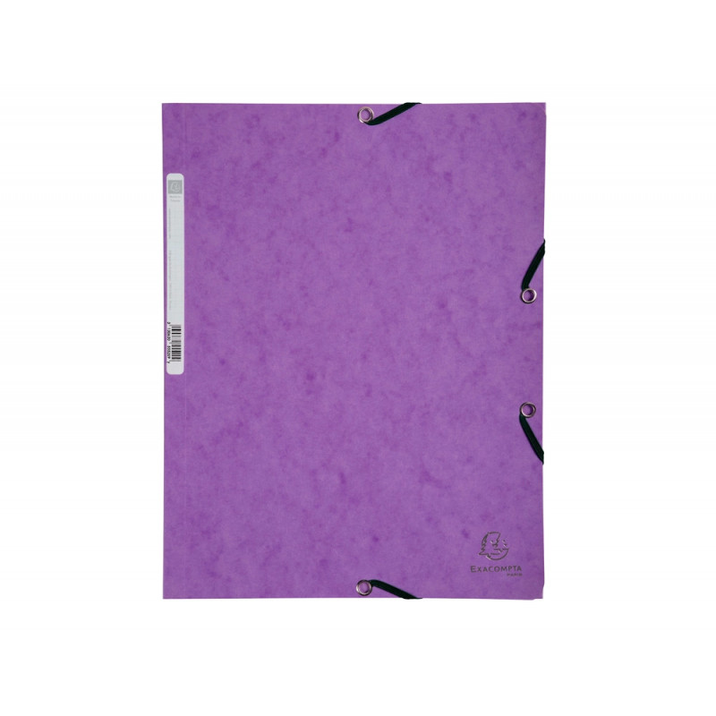 Chemise exacompta 3 rabats carte lustree 355gr a4 fermeture elastique etiquette coloris violet lot 10 unites