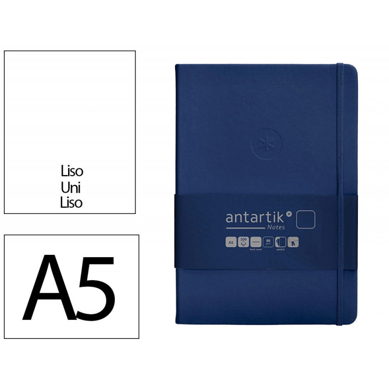 Carnet fermeture elastique antartik notes couverture rigide a5 papier uni ivoire 100 feuilles 80gr fsc bleu marine