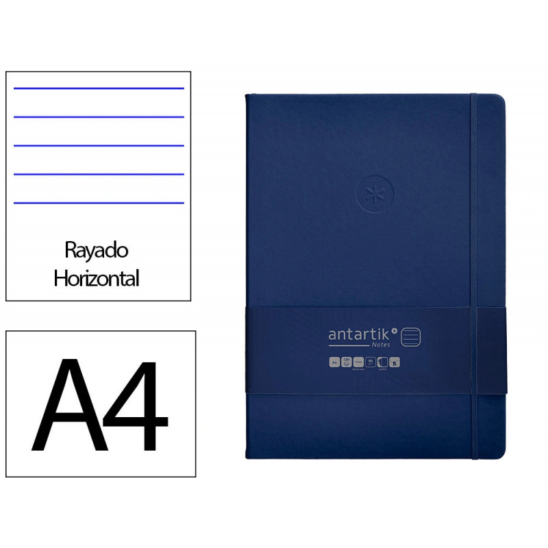 Carnet fermeture elastique antartik notes couverture rigide a4 ligne 100 feuilles 80gr fsc coloris bleu marine