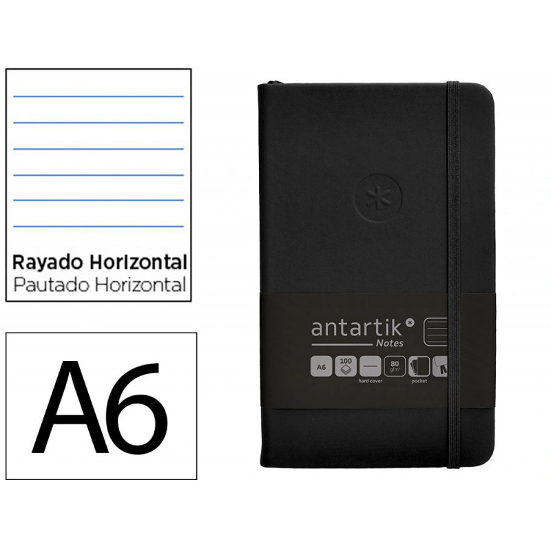 Carnet fermeture elastique antartik notes couverture rigide a6 ligne 100 feuilles 80gr fsc coloris noir