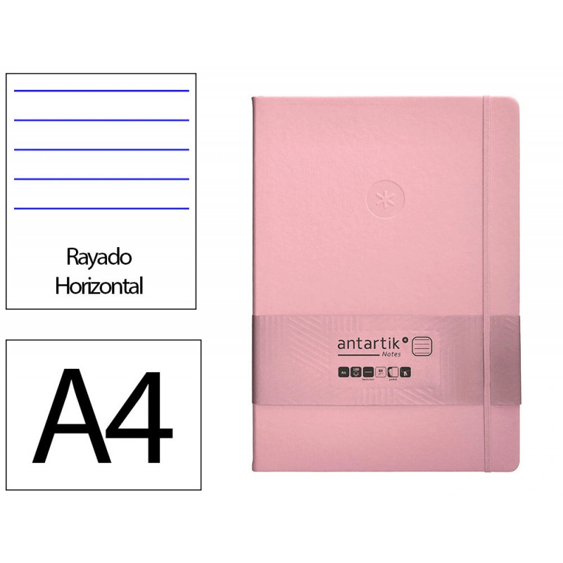 Carnet fermeture elastique antartik notes couverture rigide a4 ligne 100 feuilles 80gr fsc coloris rose pastel