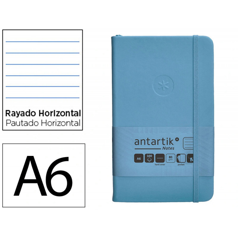 Carnet fermeture elastique antartik notes couverture rigide a6 ligne 100 feuilles 80gr fsc coloris bleu ciel
