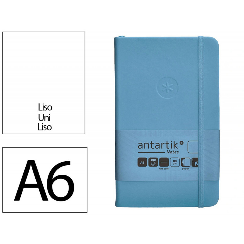 Carnet fermeture elastique antartik notes couverture rigide a6 papier uni ivoire 100 feuilles 80gr fsc bleu ciel