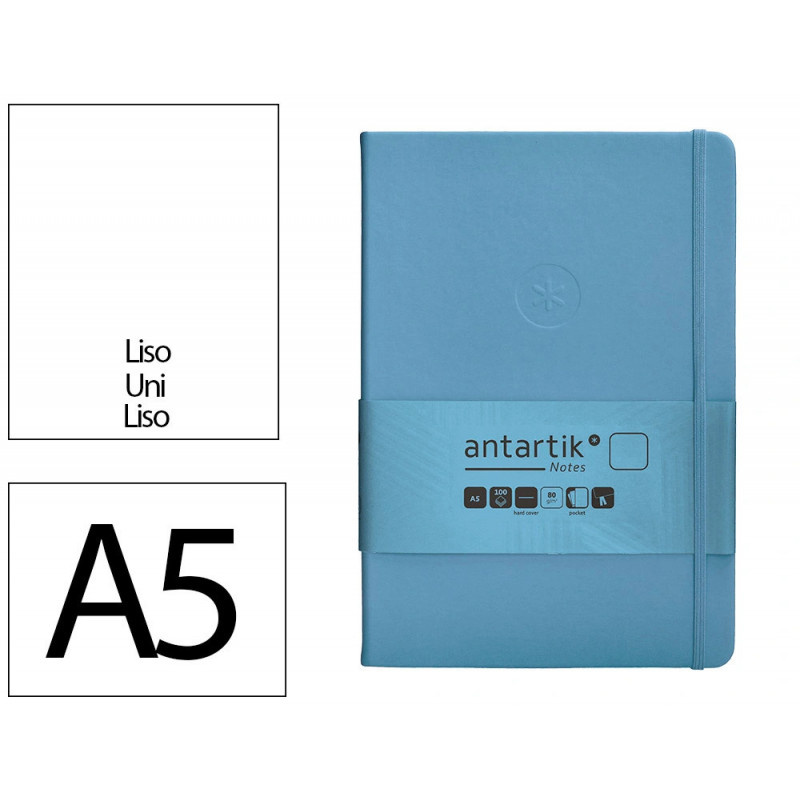 Carnet fermeture elastique antartik notes couverture rigide a5 papier uni ivoire 100 feuilles 80gr fsc bleu ciel