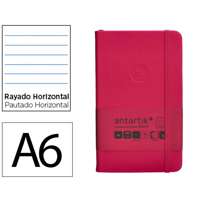 Carnet fermeture elastique antartik notes couverture rigide a6 ligne 100 feuilles 80gr fsc coloris framboise