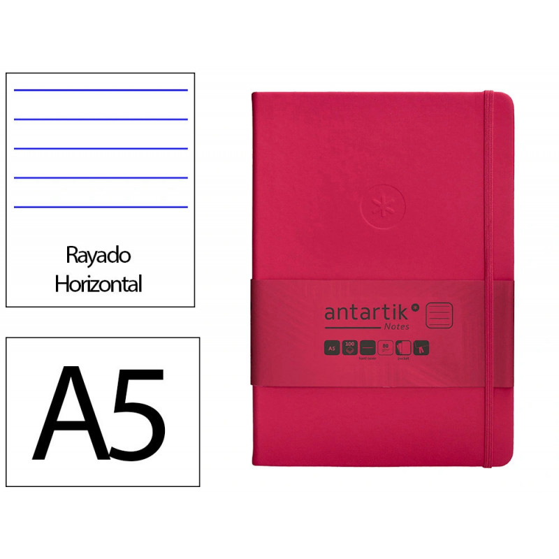 Carnet fermeture elastique antartik notes couverture rigide a5 ligne 100 feuilles 80gr fsc coloris framboise