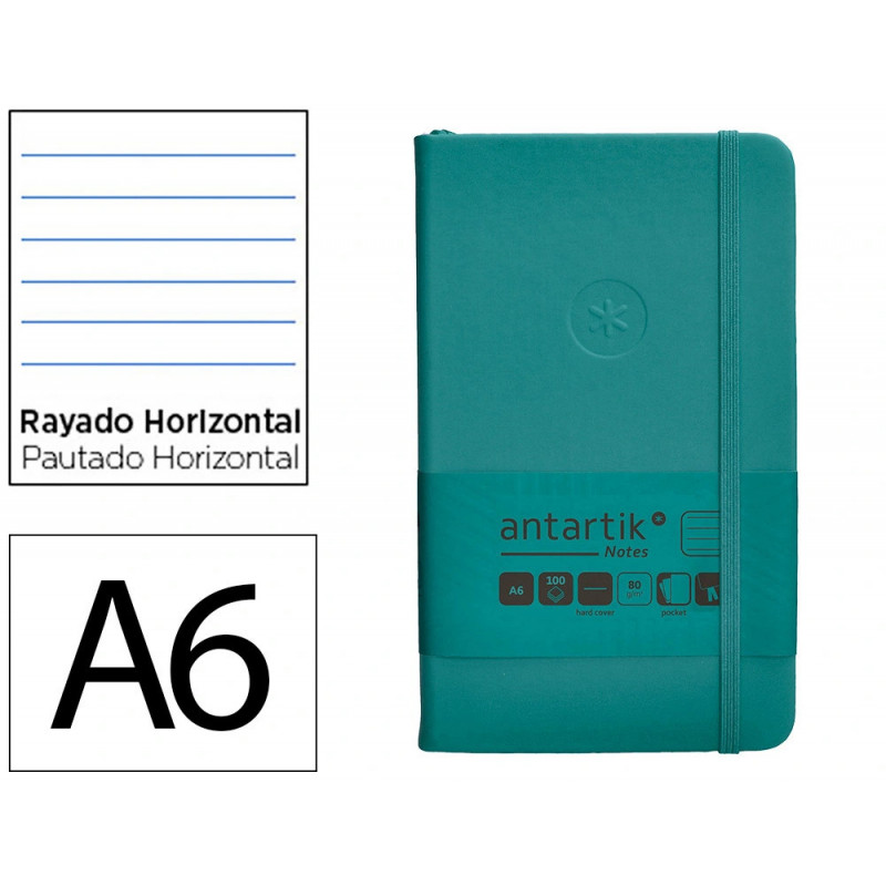 Carnet fermeture elastique antartik notes couverture rigide a6 ligne 100 feuilles 80gr fsc coloris vert paon