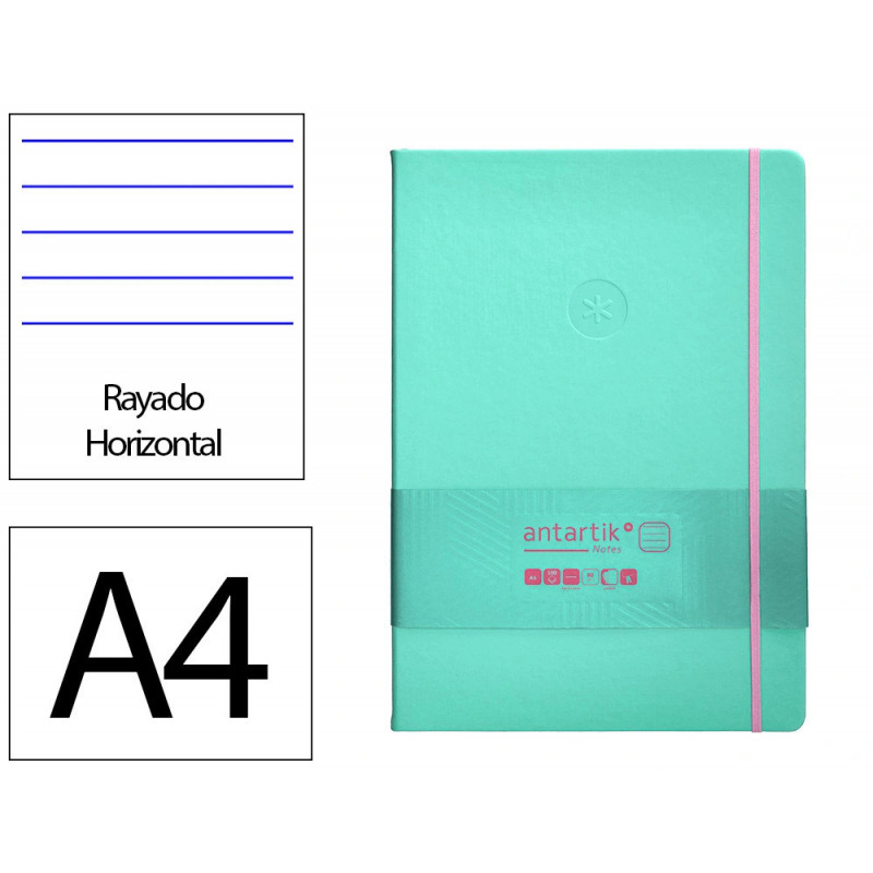 Carnet fermeture elastique rose antartik notes couverturerigide a4 ligne 100 feuilles 80gr fsc coloris turquoise