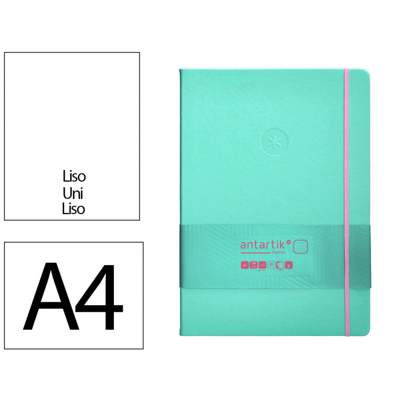 Carnet fermeture elastique rose antartik notes couverture rigide a4 papier uni ivoire 100 feuilles 80gr fsc turquoise