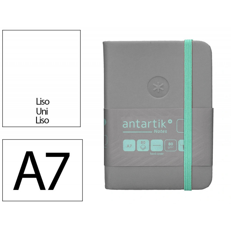 Carnet fermeture elastique turquoise antartik notes couverture rigide a7 papier uni ivoire 80 feuilles 80gr fsc gris
