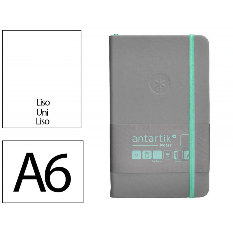 Carnet fermeture elastique turquoise antartik notes couverture rigide a6 papier uni ivoire 100 feuilles 80gr fsc gris