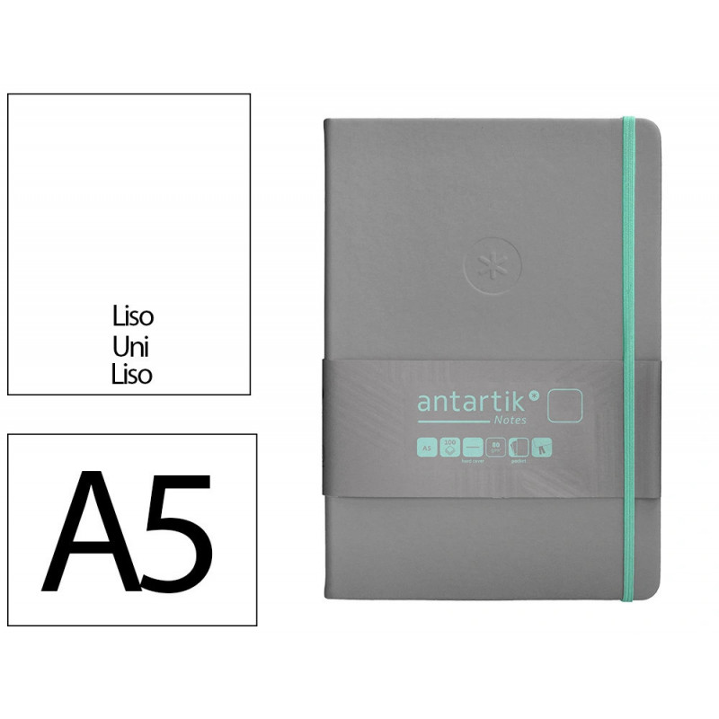 Carnet fermeture elastique turquoise antartik notes couverture rigide a5 papier uni ivoire 100 feuilles 80gr fsc gris