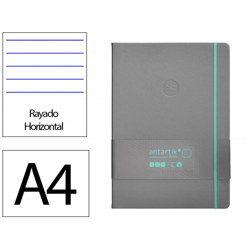 Carnet fermeture elastique turquoise antartik notes couverture rigide a4 ligne 100feuilles 80gr fsc coloris gris