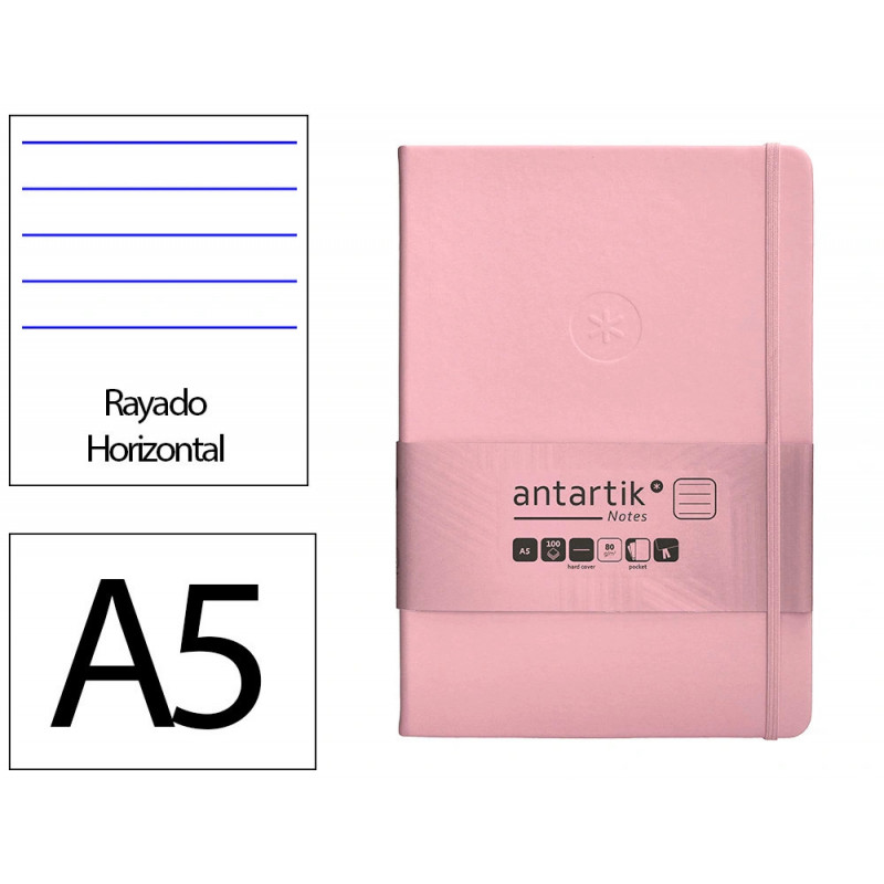 Carnet fermeture elastique antartik notes couverture rigide a5 ligne 100 feuilles 80gr fsc coloris rose pastel