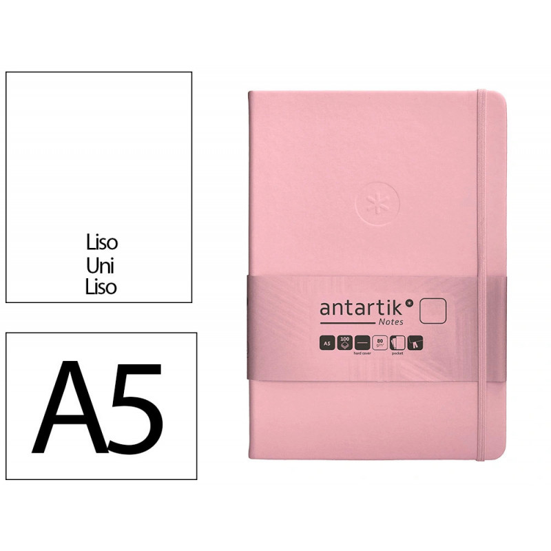 Carnet fermeture elastique antartik notes couverture rigide a5 papier uni ivoire 100 feuilles 80gr fsc rose pastel