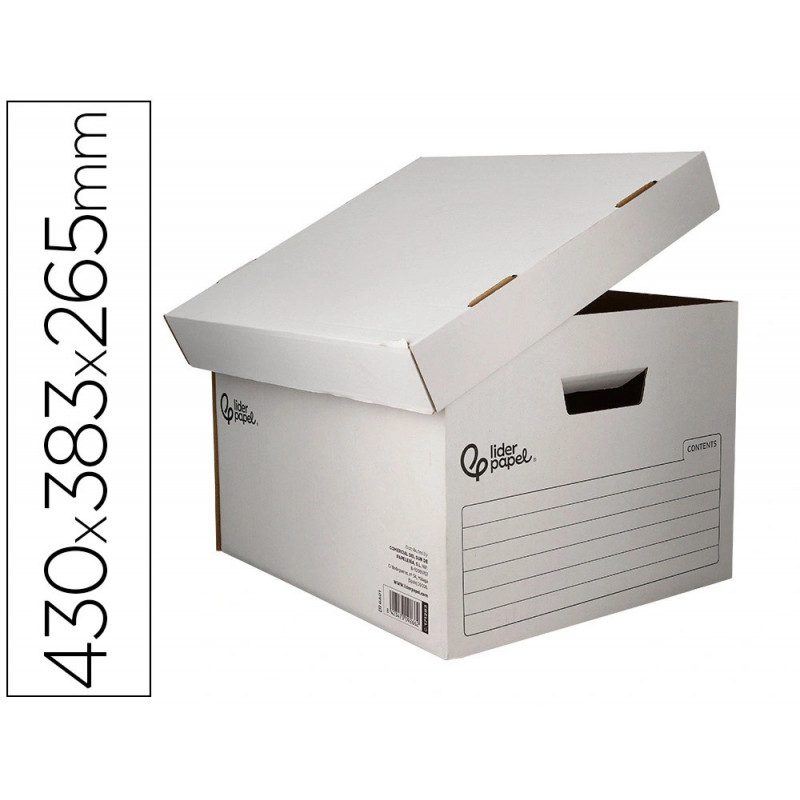 Container a archives liderpapel carton montage automatique pour 4 boites format a4+ / 5 classeurs a-z 430x383x265mm
