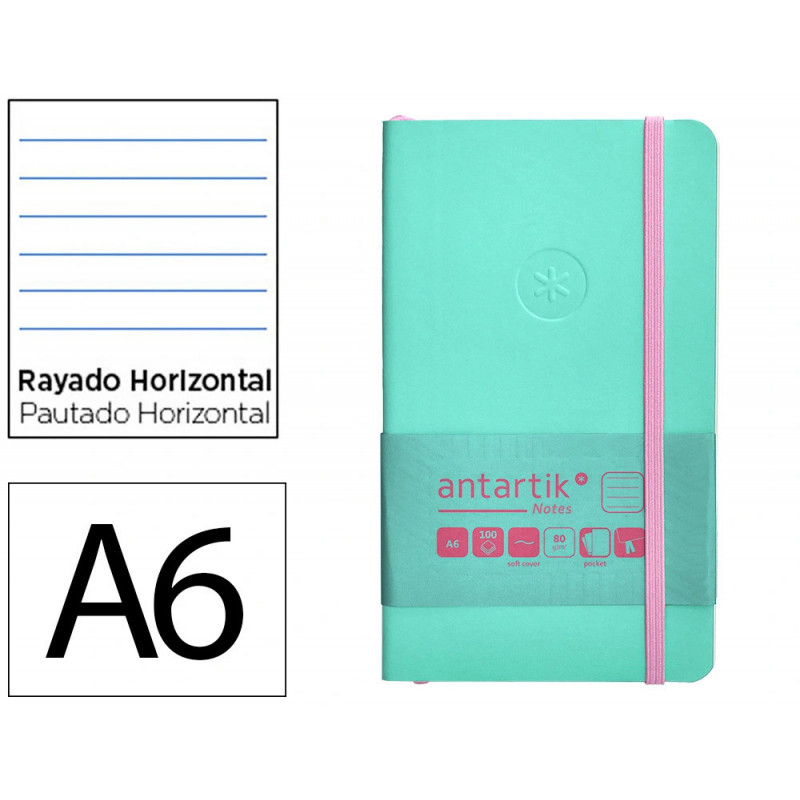 Carnet fermeture elastique rose antartik notes couverturesouple a6 ligne 100 feuilles 80gr fsc coloris turquoise
