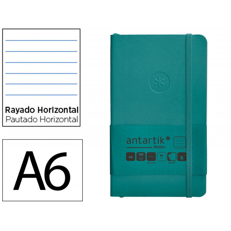 Carnet fermeture elastique antartik notes couverture souple a6 ligne 100 feuilles 80gr fsc coloris vert paon