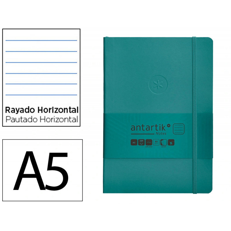 Carnet fermeture elastique antartik notes couverture souple a5 ligne 100 feuilles 80gr fsc coloris vert paon
