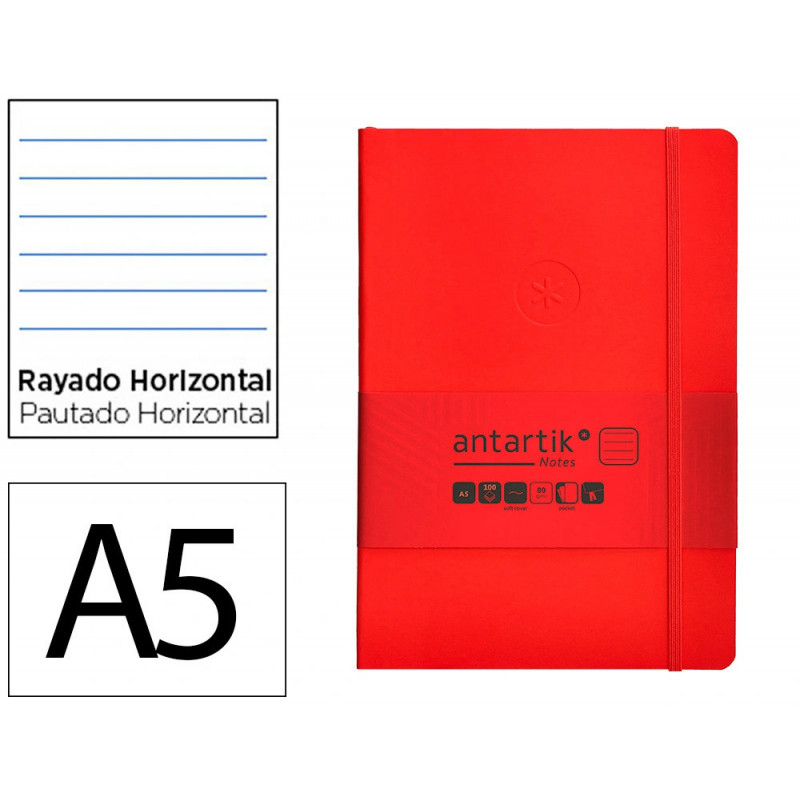 Carnet fermeture elastique antartik notes couverture souple a5 ligne 100 feuilles 80gr fsc coloris rouge
