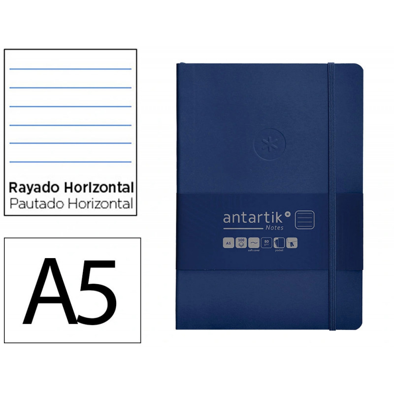 Carnet fermeture elastique antartik notes couverture souple a5 ligne 100 feuilles 80gr fsc coloris bleu marine