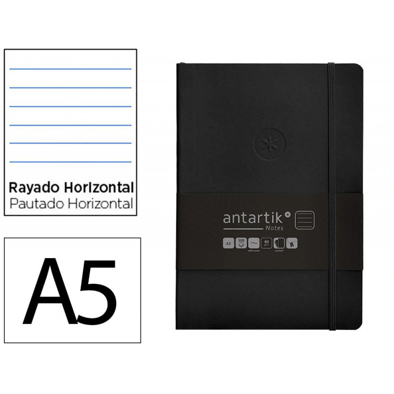 Carnet fermeture elastique antartik notes couverture souple a5 ligne 100 feuilles 80gr fsc coloris noir