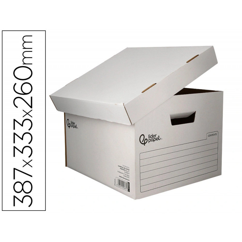 Container a archives liderpapel carton montage automatique pour 3 boites format a4+ / 4 classeurs a-z 387x333x260mm