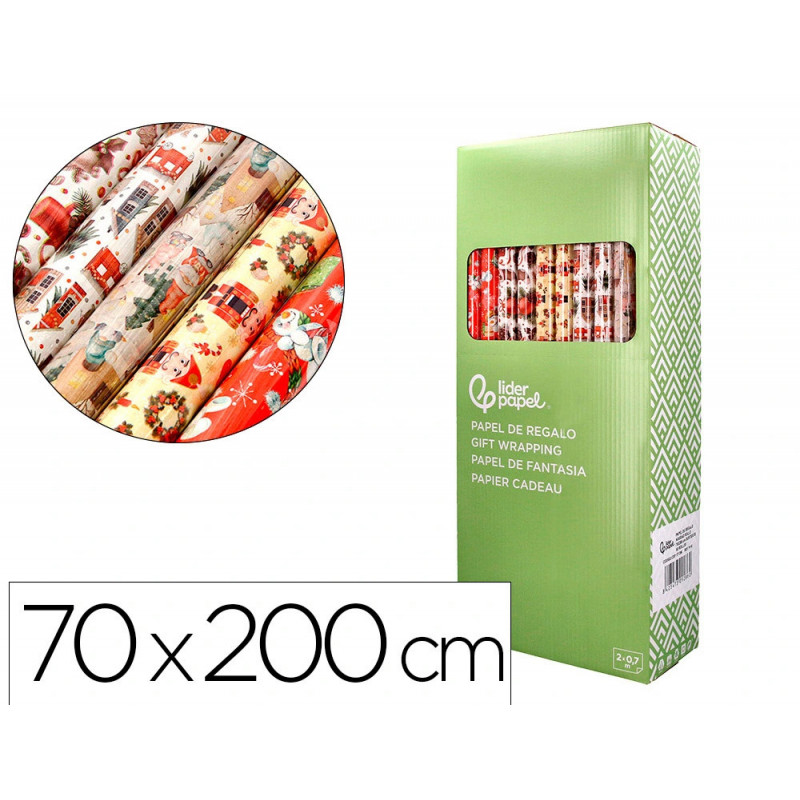 Papier cadeau liderpapel noel rouleau 0,70x2m 60g motifs assortis b-2024