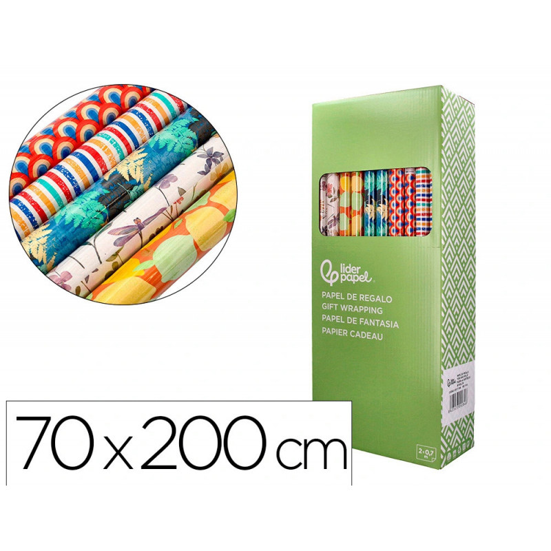Papier cadeau liderpapel toute l'annee rouleau 0,70x2m 60g motifs assortis b-2024