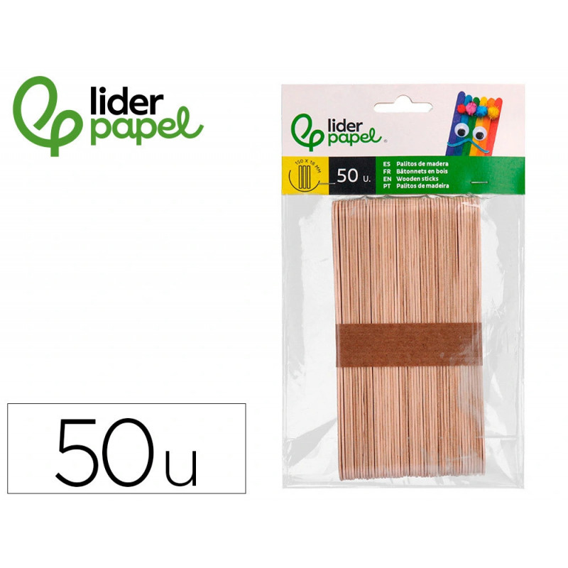 Batonnets liderpapel bois dim. 15x1,8cm coloris naturel sachet 50 unites