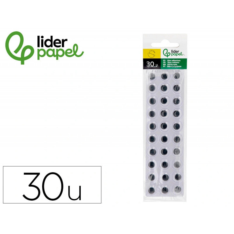 Oeil adhesif liderpapel blanc avec pupille noire sachet 30 unites