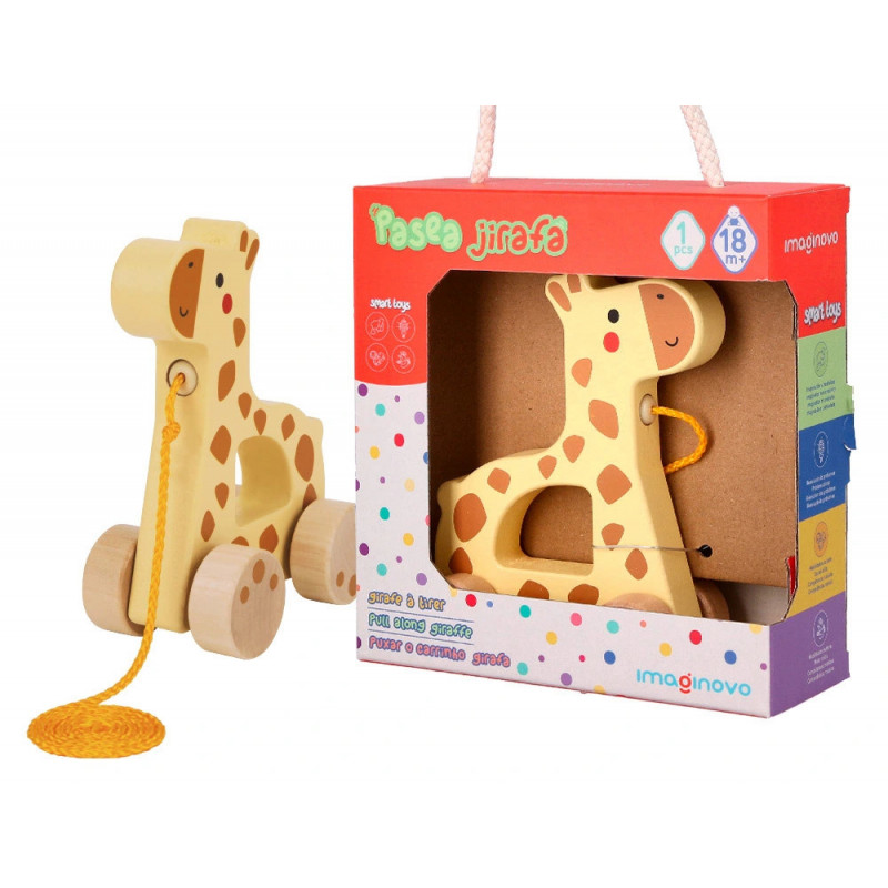 Jeu enfant imaginovo girafe a tirer avec roues bois +12 mois 16x12x5,4 cm