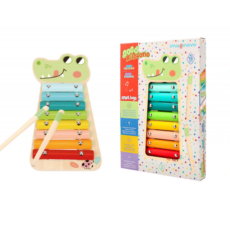 Jeu enfant imaginovo crocodile instrument musical xylophone bois +18 mois 28x14,8x2,5 cm